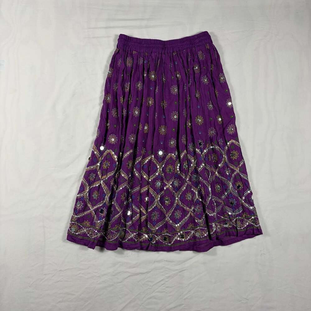 Boho Hippie Skirt Free Size Purple Rayon Sequin Mirror Embellished